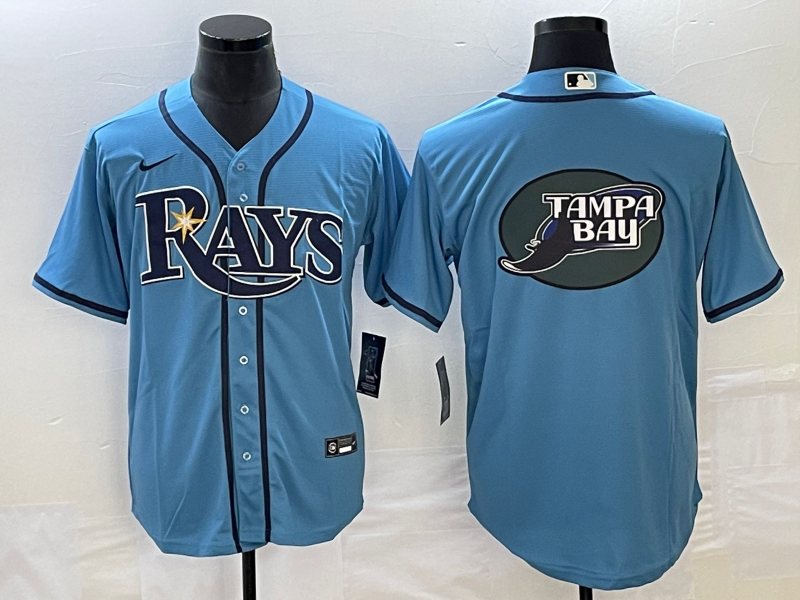 Men's Tampa Bay Rays Light Blue Team Big Logo Cool Base Stitched Baseball Jersey